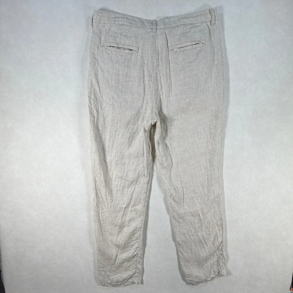 Porter & Ash Mens 100% Linen Pants Pleated Oatmeal Beige Size 32 Summer